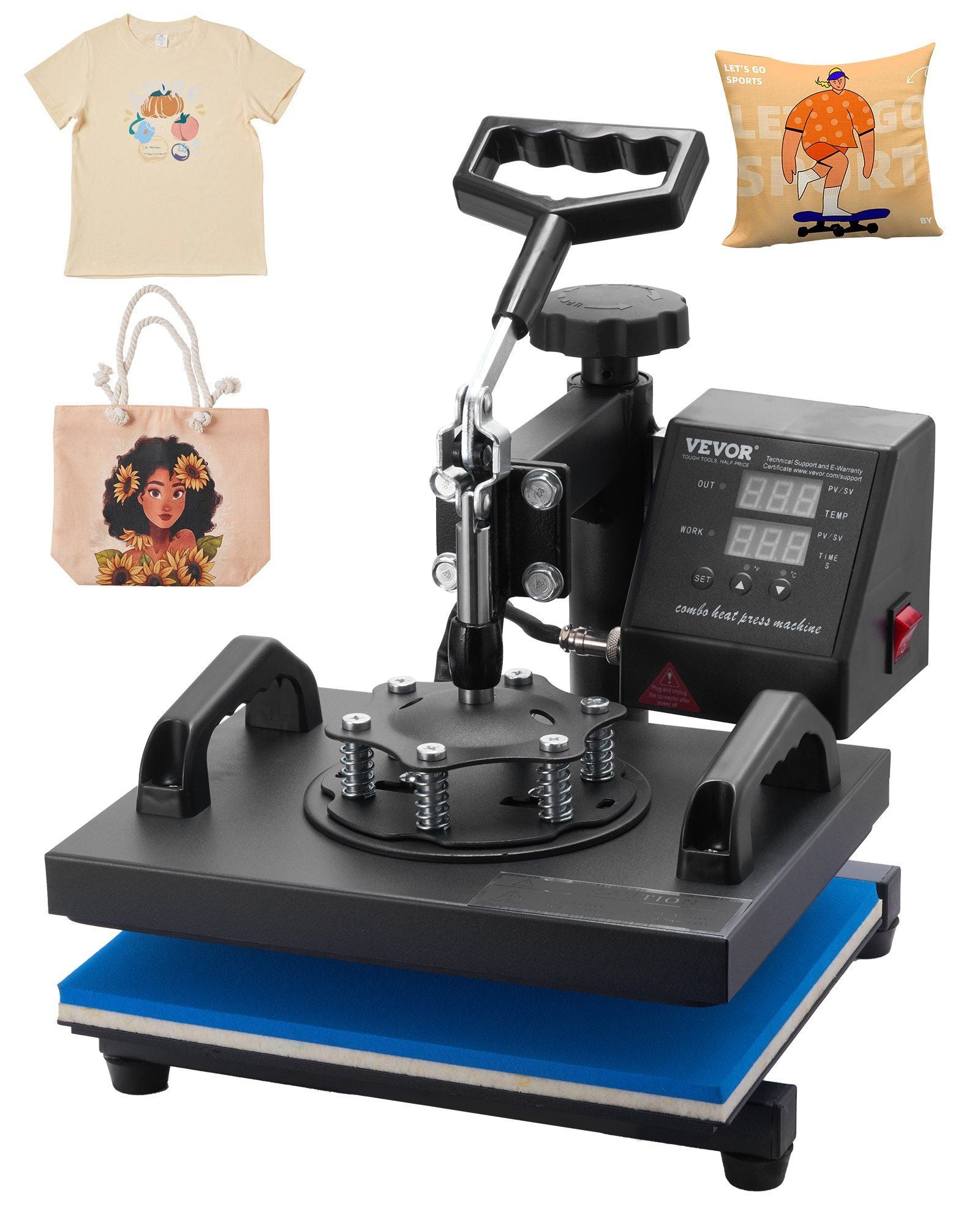 Heat Press Machine 12x10Inch 360° Swing-Away LCD Control Teflon Platen