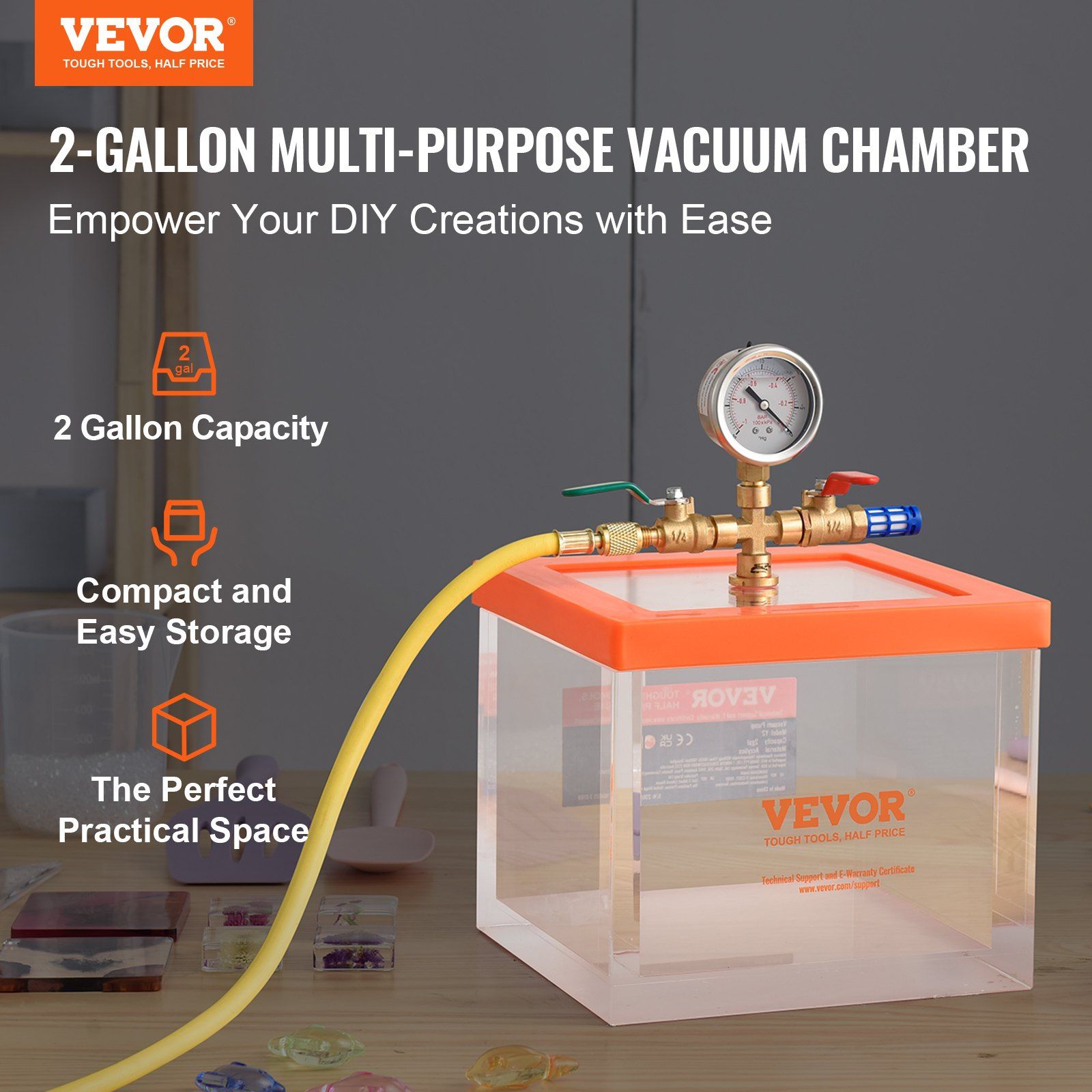 2 Gallon Vacuum Chamber Acrylic Degassing for Resin Silicone