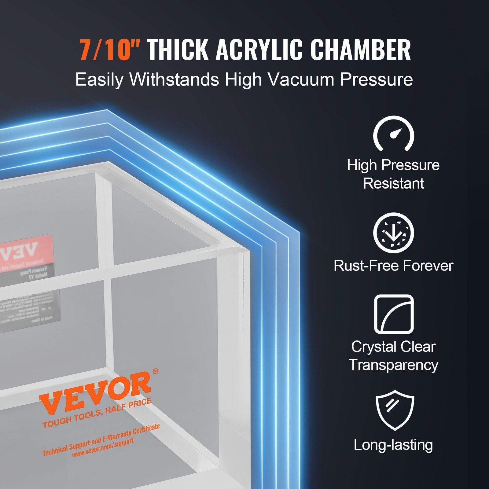 2 Gallon Vacuum Chamber Acrylic Degassing for Resin Silicone