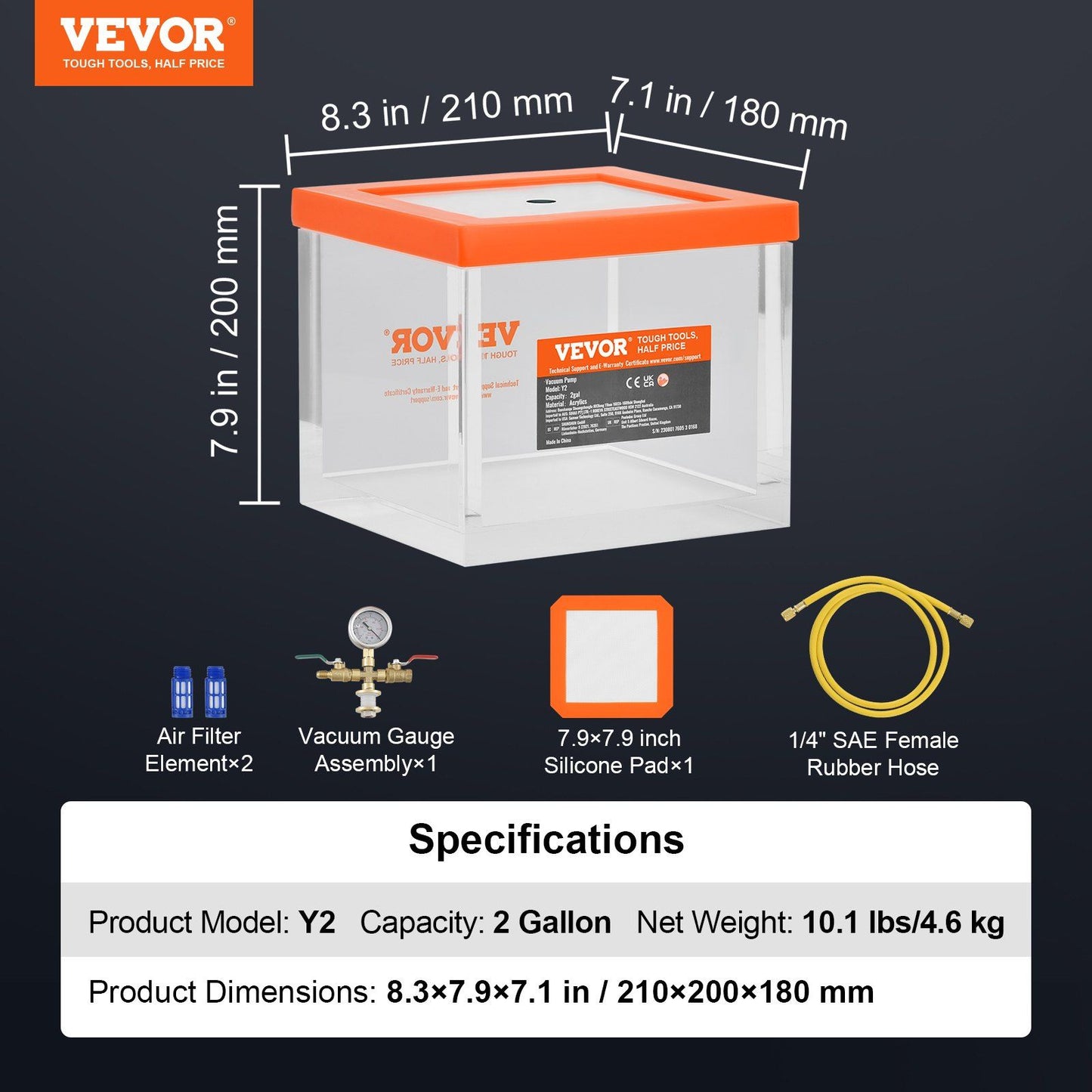 2 Gallon Vacuum Chamber Acrylic Degassing for Resin Silicone