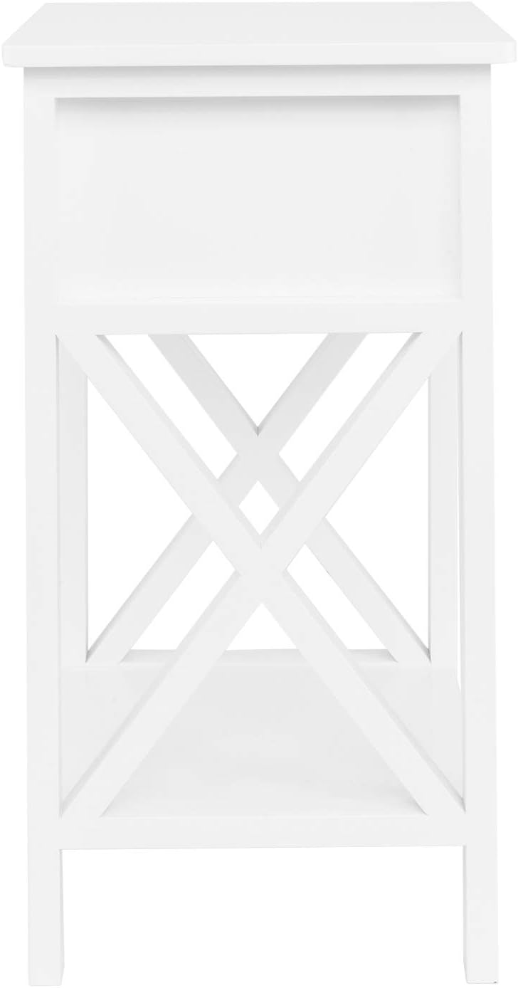 End Table with Storage Shelf and Drawer Industrial White