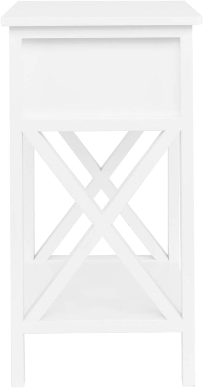 End Table with Storage Shelf and Drawer Industrial White