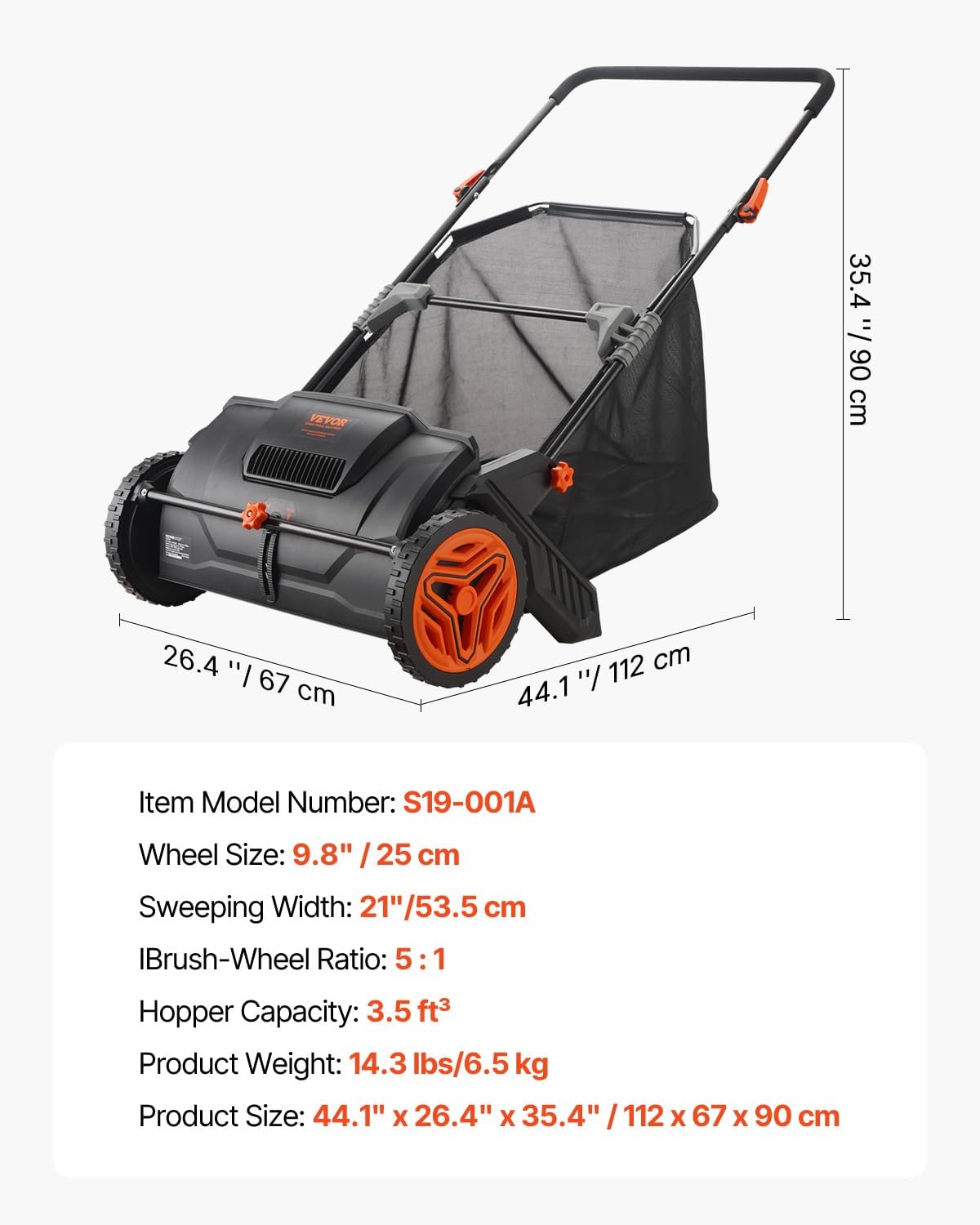 21-Inch Push Lawn Sweeper with 3.5 Cu Ft Hopper Bag