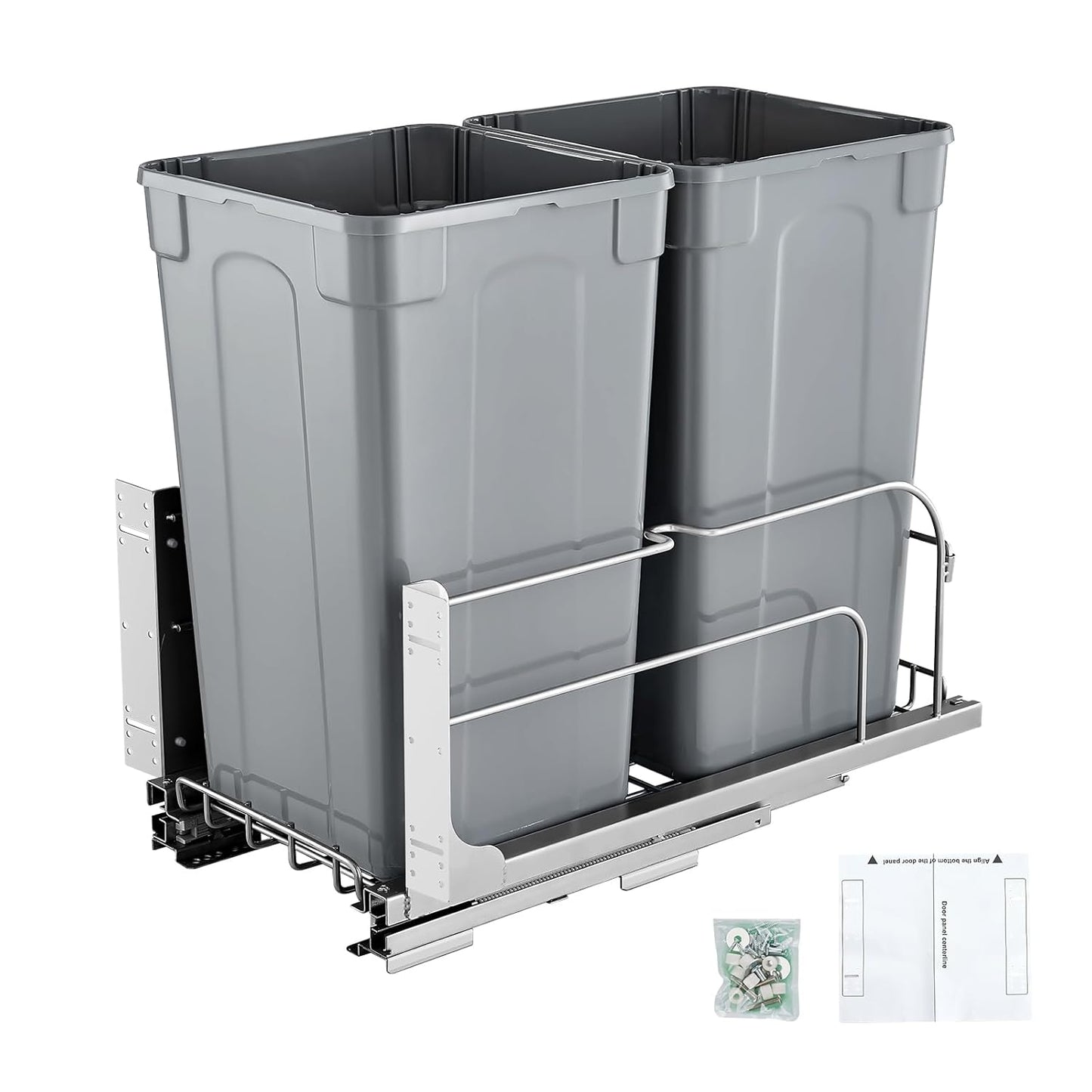 Pull-Out Trash Can 27 QT x2 Double Under Mount Kitchen Waste Container with Soft Close Slide Grey