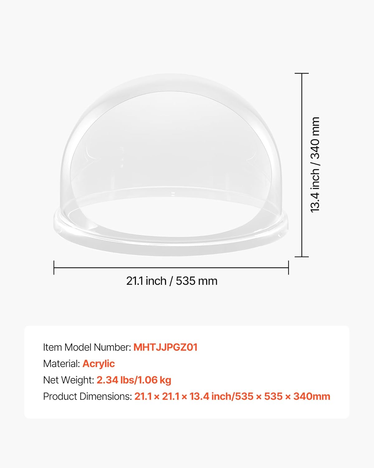 VEVOR Cotton Candy Machine Cover 21 Inch Acrylic Dome Bubble Shield Transparent