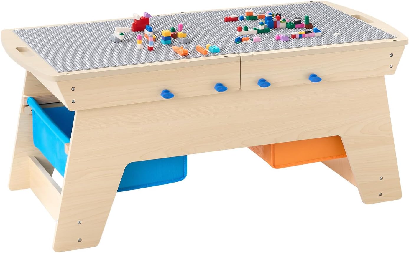 Pallet Plug 614 New Kids Wooden Activity Table w/ 200 Building Blocks & Storage Bins