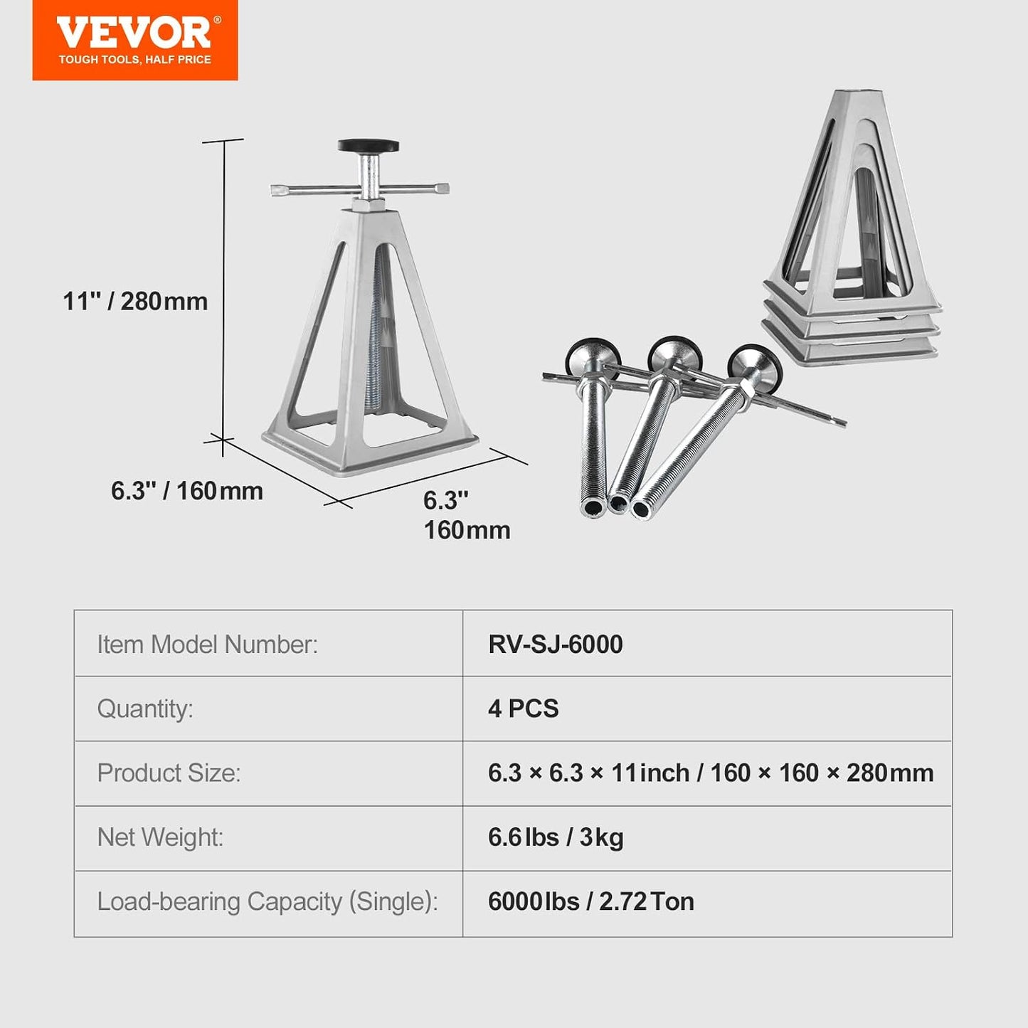 RV Stabilizer Jacks 4 Pack Aluminum 6000 Lbs 11-17 Inch