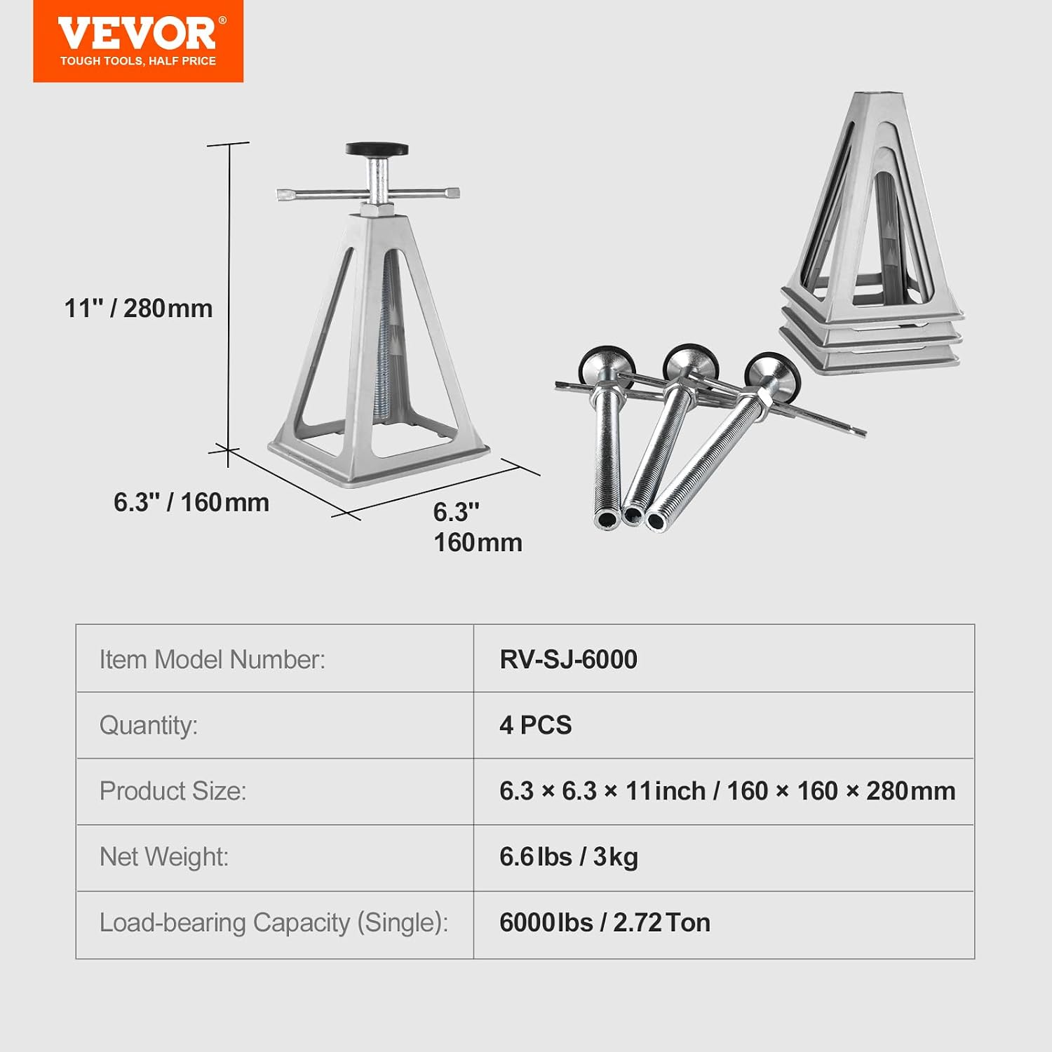 RV Stabilizer Jacks 4 Pack Aluminum 6000 Lbs 11-17 Inch