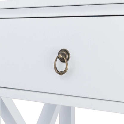 End Table with Storage Shelf and Drawer Industrial White