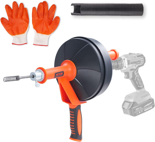 Drain Auger 25 Ft with Drill Attachment and Protective Hose