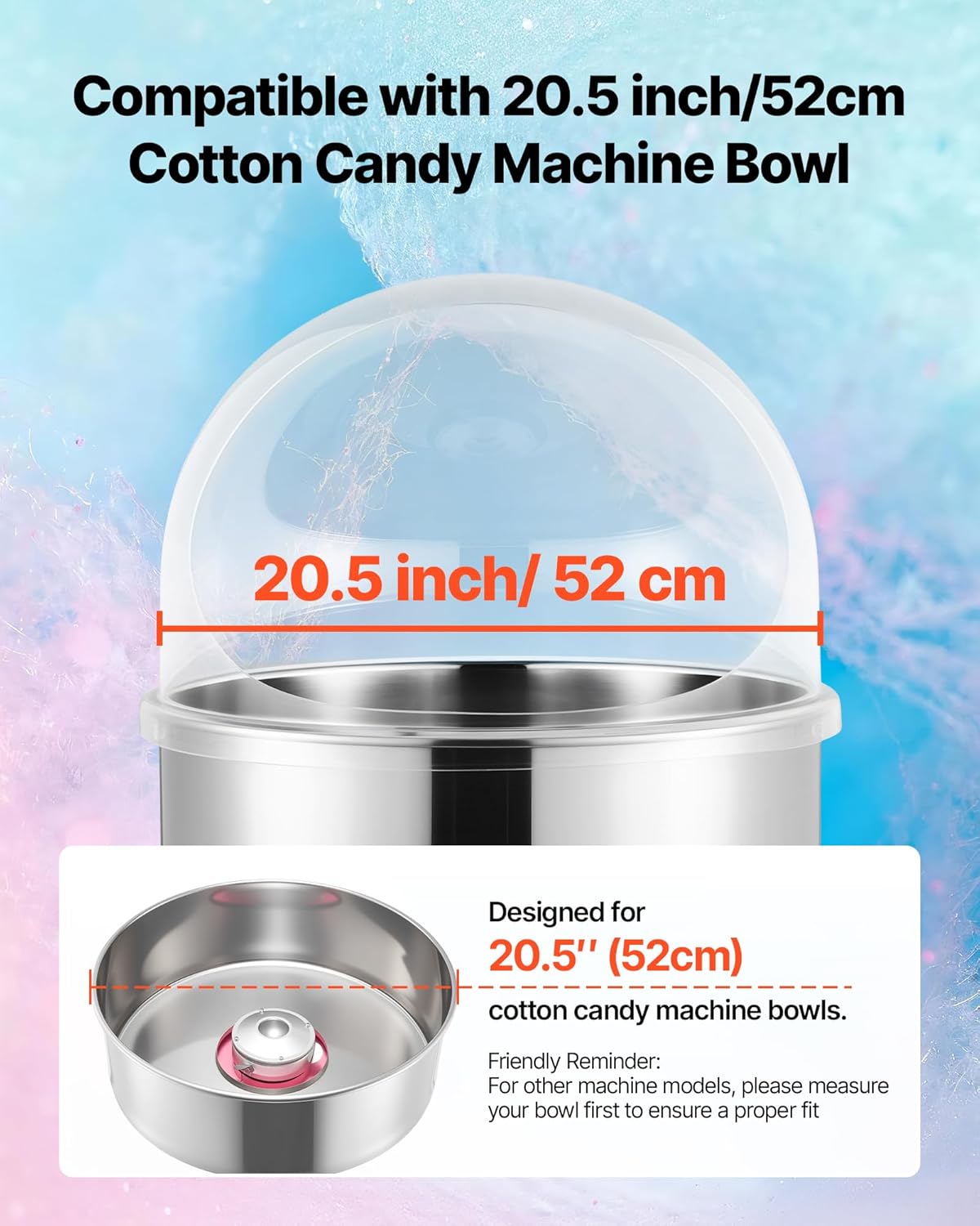VEVOR Cotton Candy Machine Cover 21 Inch Acrylic Dome Bubble Shield Transparent