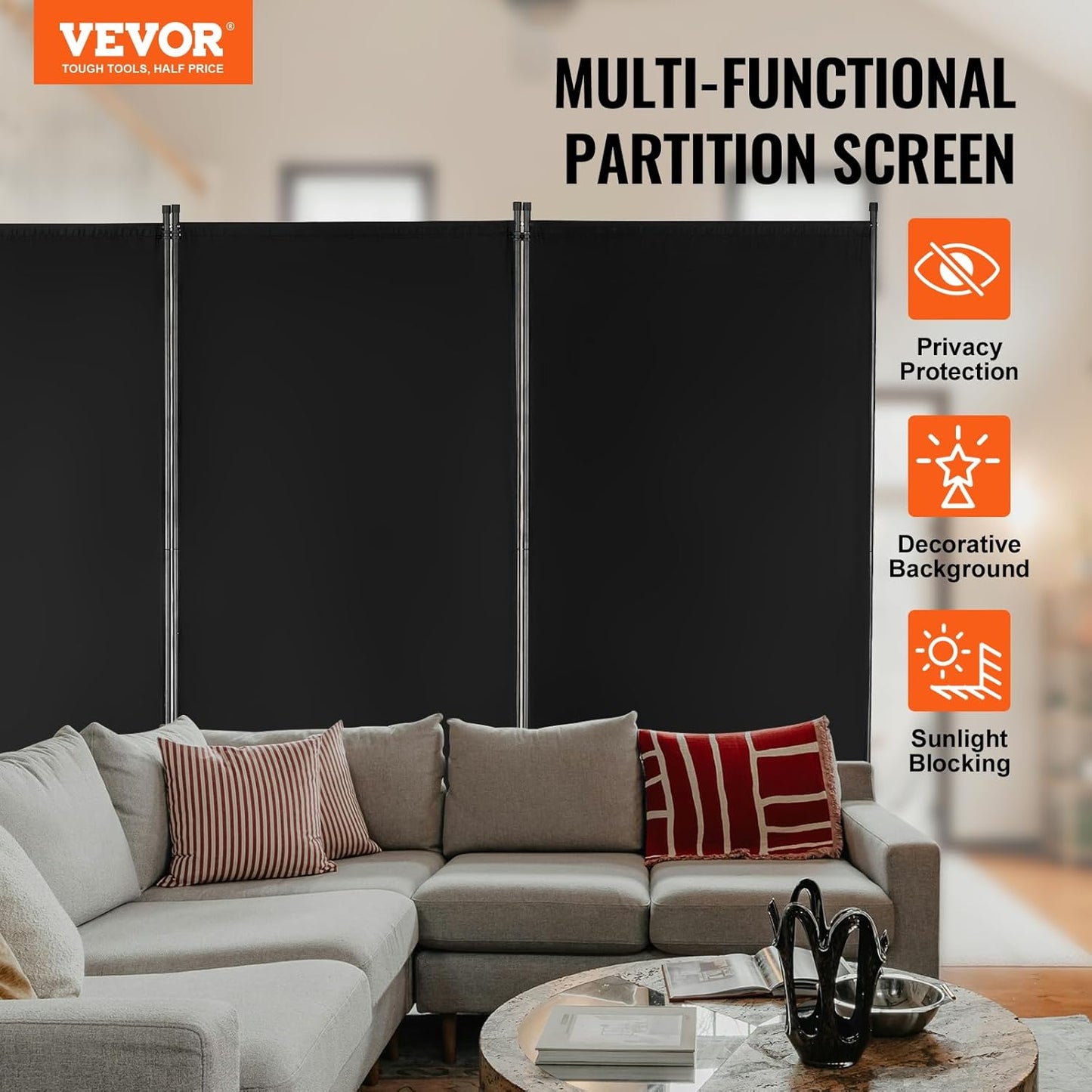 VEVOR Room Divider Folding Privacy Screen Freestanding Portable Partition Black