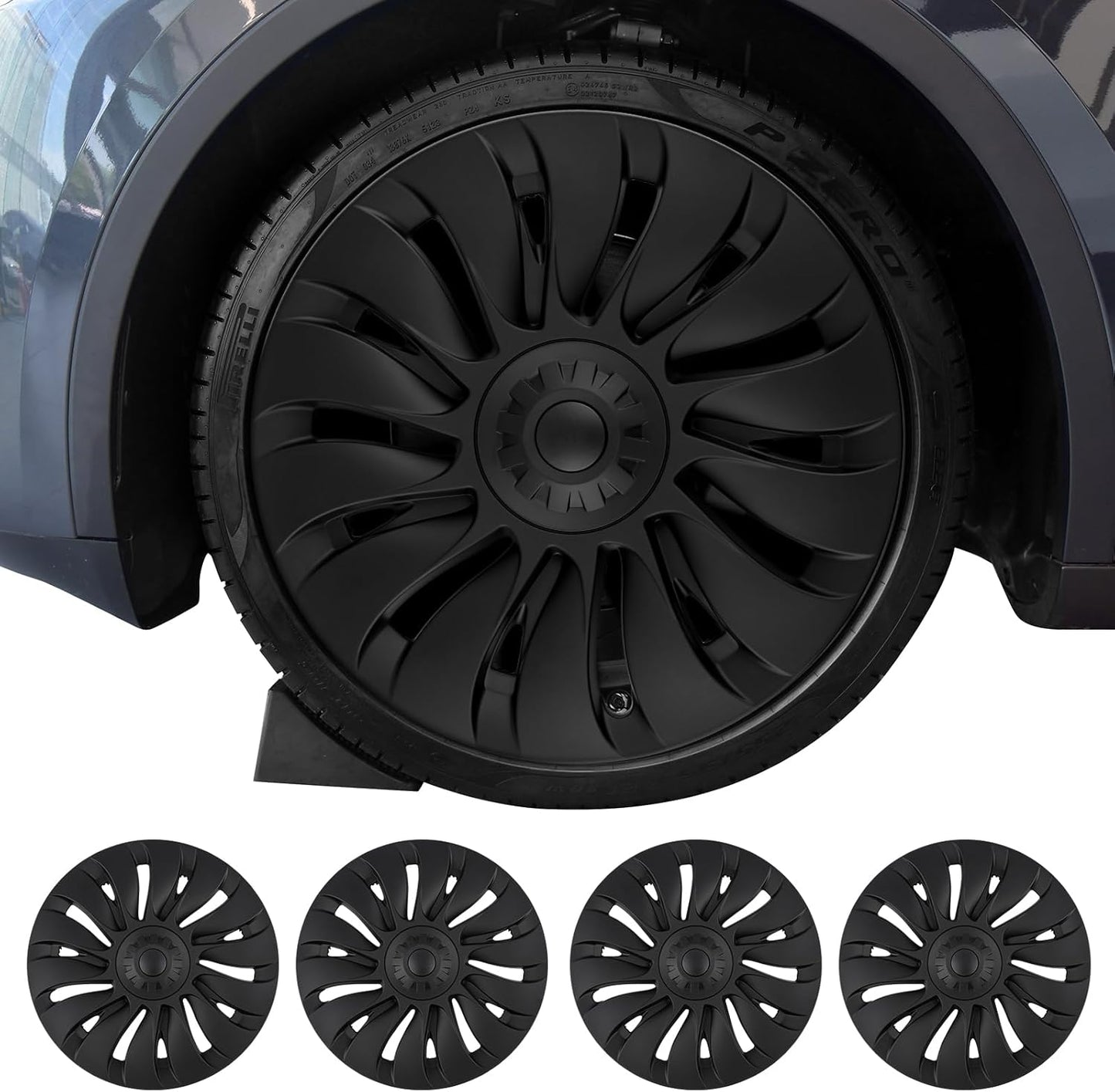 19" Wheel Covers Matte Black ABS Hubcaps Rim Protectors for Tesla Model Y 2021-2024