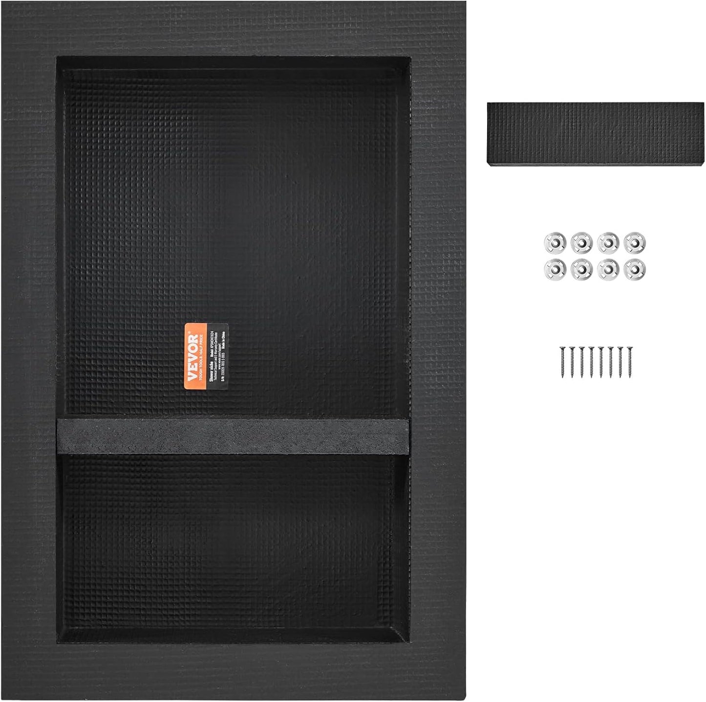 Shower Niche Ready for Tile 16 x 24 in Double Shelf Square Recessed Soap Storage Black