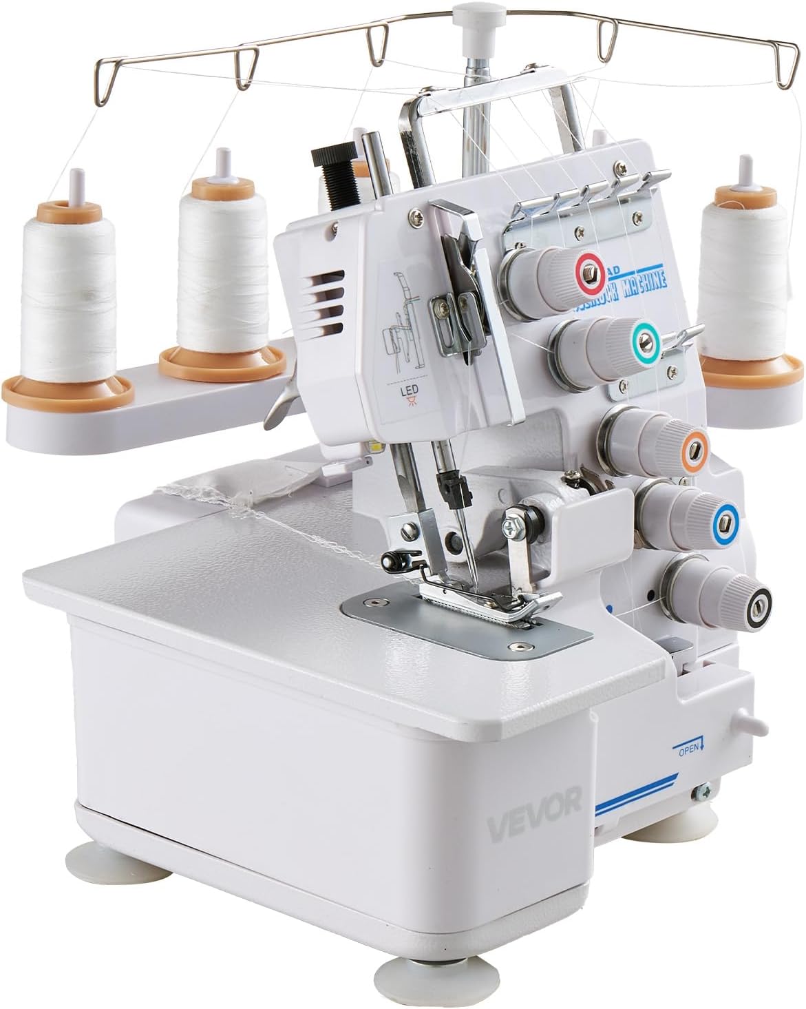 VEVOR Serger Overlock Sewing Machine 1250 Stitches Per Minute 2-3-5 Thread Capability with LED Light and Strong Suction Feet Heavy-Duty Metal Frame for Various Fabrics White