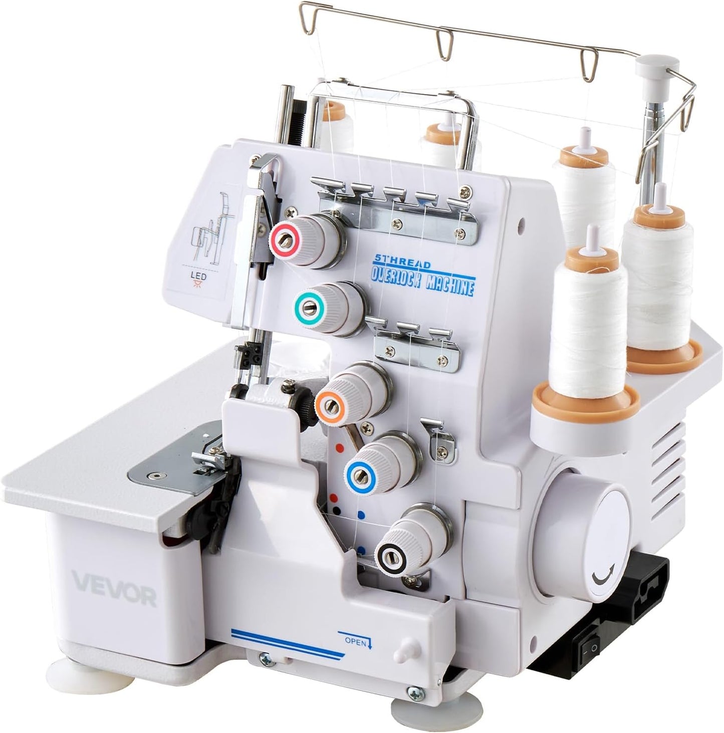 VEVOR Serger Overlock Sewing Machine 1250 Stitches Per Minute 2-3-5 Thread Capability with LED Light and Strong Suction Feet Heavy-Duty Metal Frame for Various Fabrics White