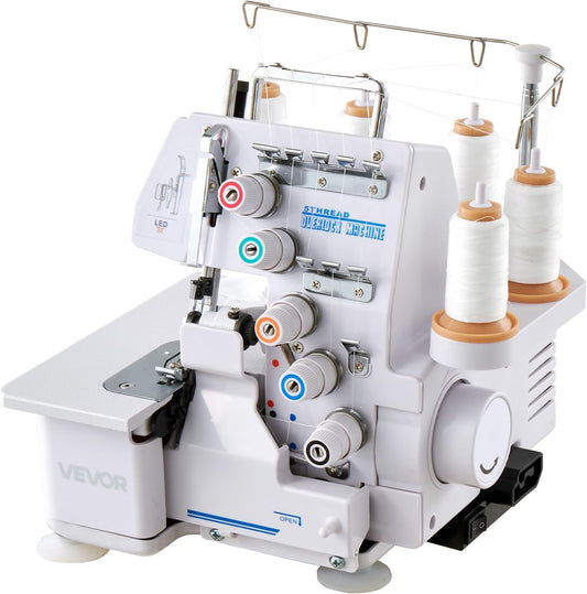 VEVOR Serger Overlock Sewing Machine 1250 Stitches Per Minute 2-3-5 Thread Capability with LED Light and Strong Suction Feet Heavy-Duty Metal Frame for Various Fabrics White