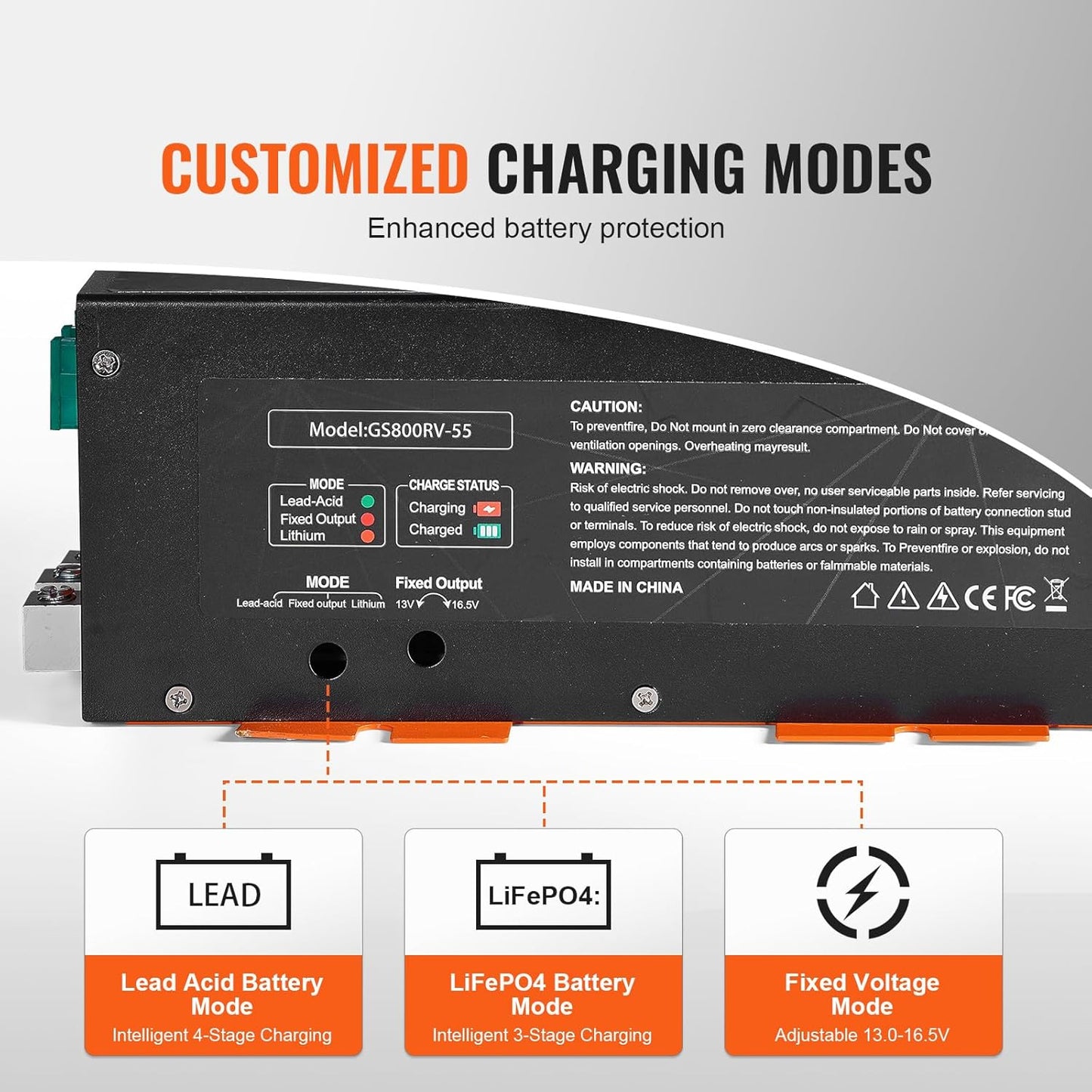 VEVOR 55 Amp RV Converter 120V AC to 12V DC Battery Charger with 4 Stage Smart Charging