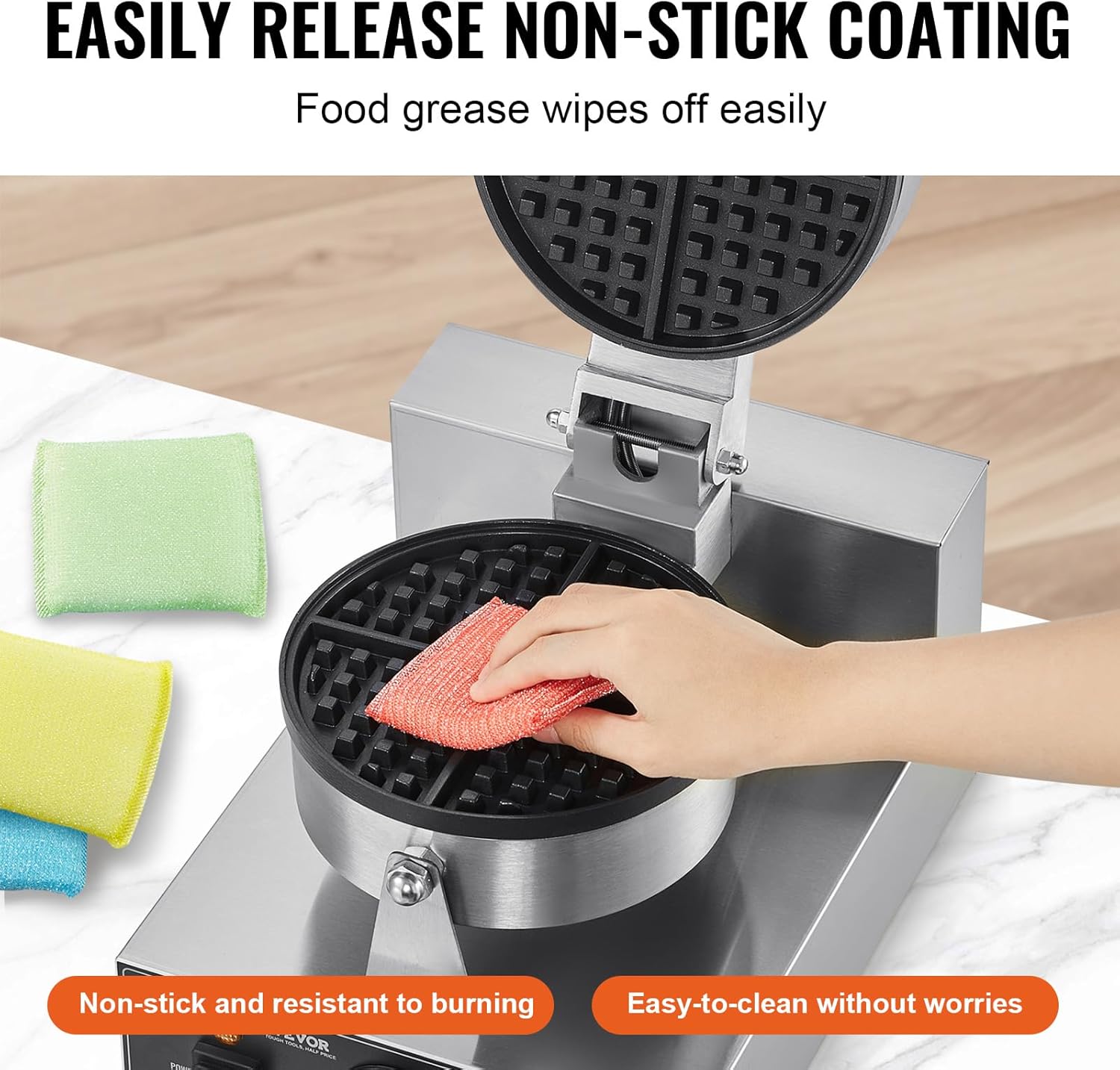 Commercial Waffle Maker 1230W Round Belgian Waffle Iron Non-Stick Stainless Steel with Temperature and Time Control