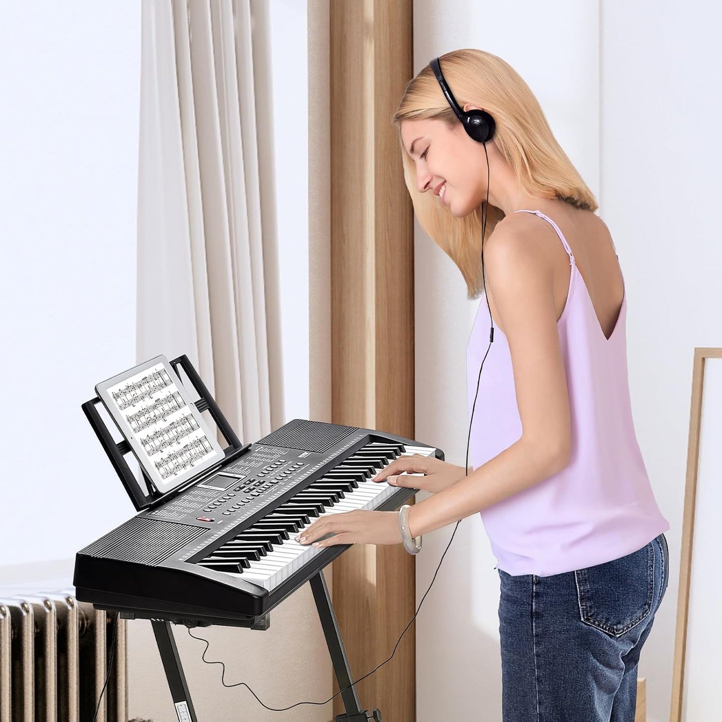 61 Key Digital Keyboard Piano 200 Tones 200 Rhythms Portable Kit with Stand Stickers