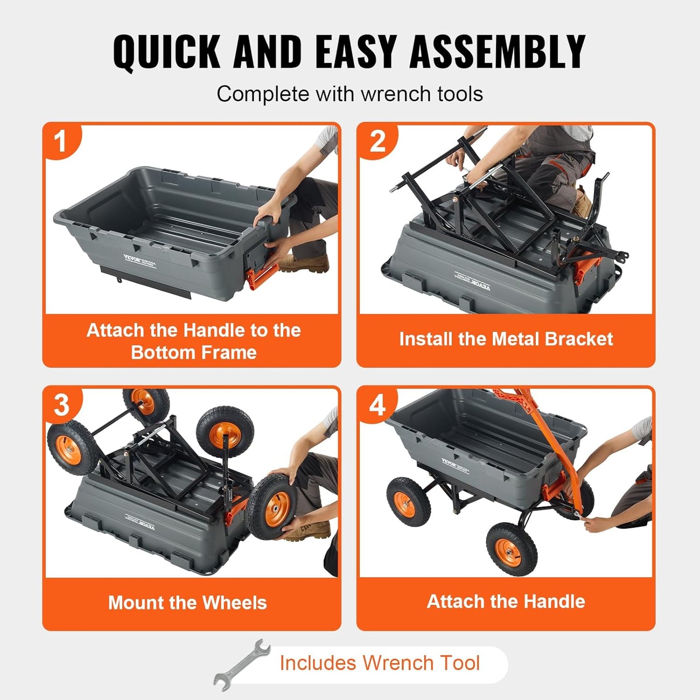 VEVOR 1500Lbs Poly Garden Dump Cart Wheelbarrow Wagon with 2 In 1 Convertible Handle