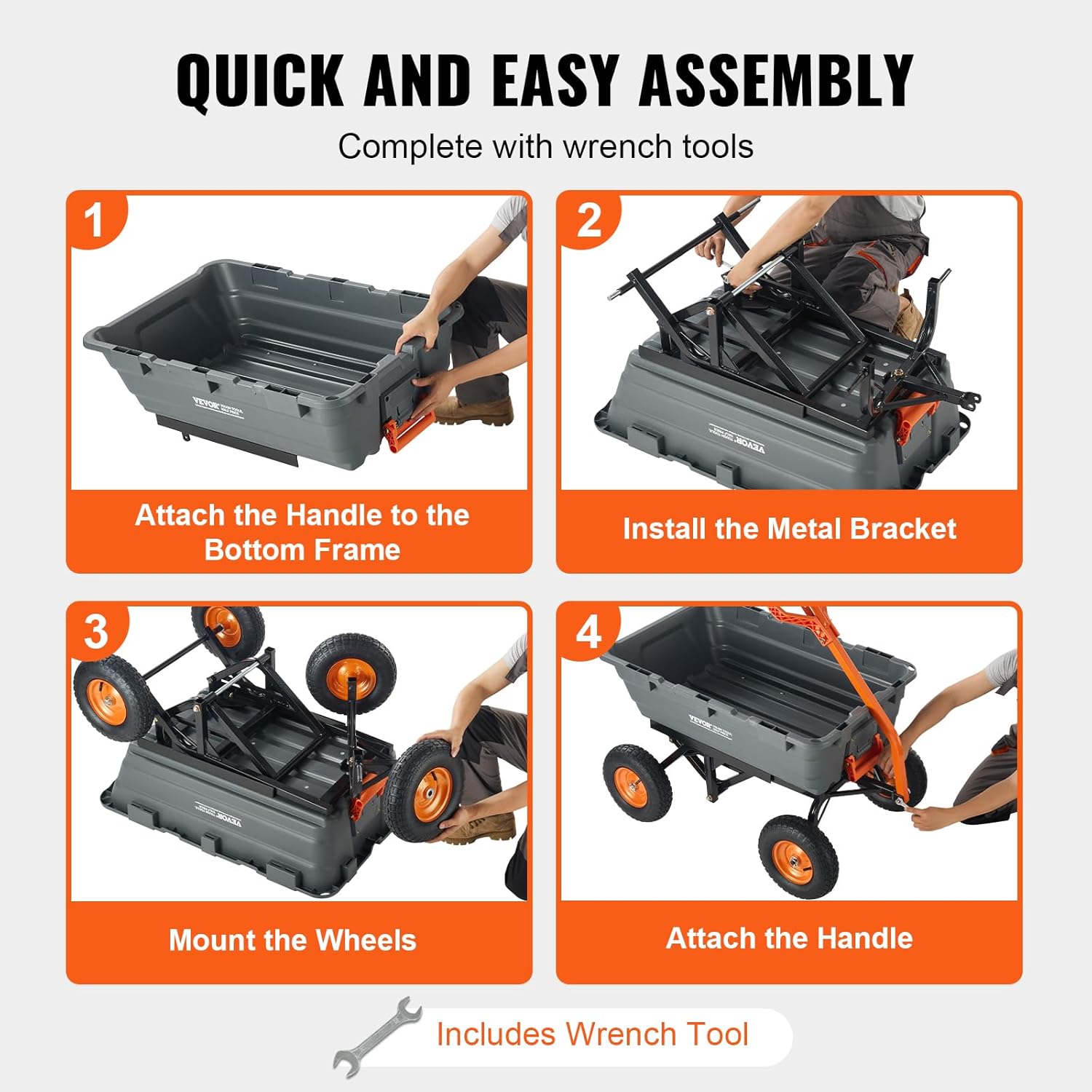 VEVOR 1500Lbs Poly Garden Dump Cart Wheelbarrow Wagon with 2 In 1 Convertible Handle