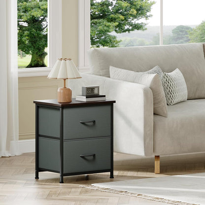 Somdot Bedside Table with 2 Fabric Drawers Charcoal Grey