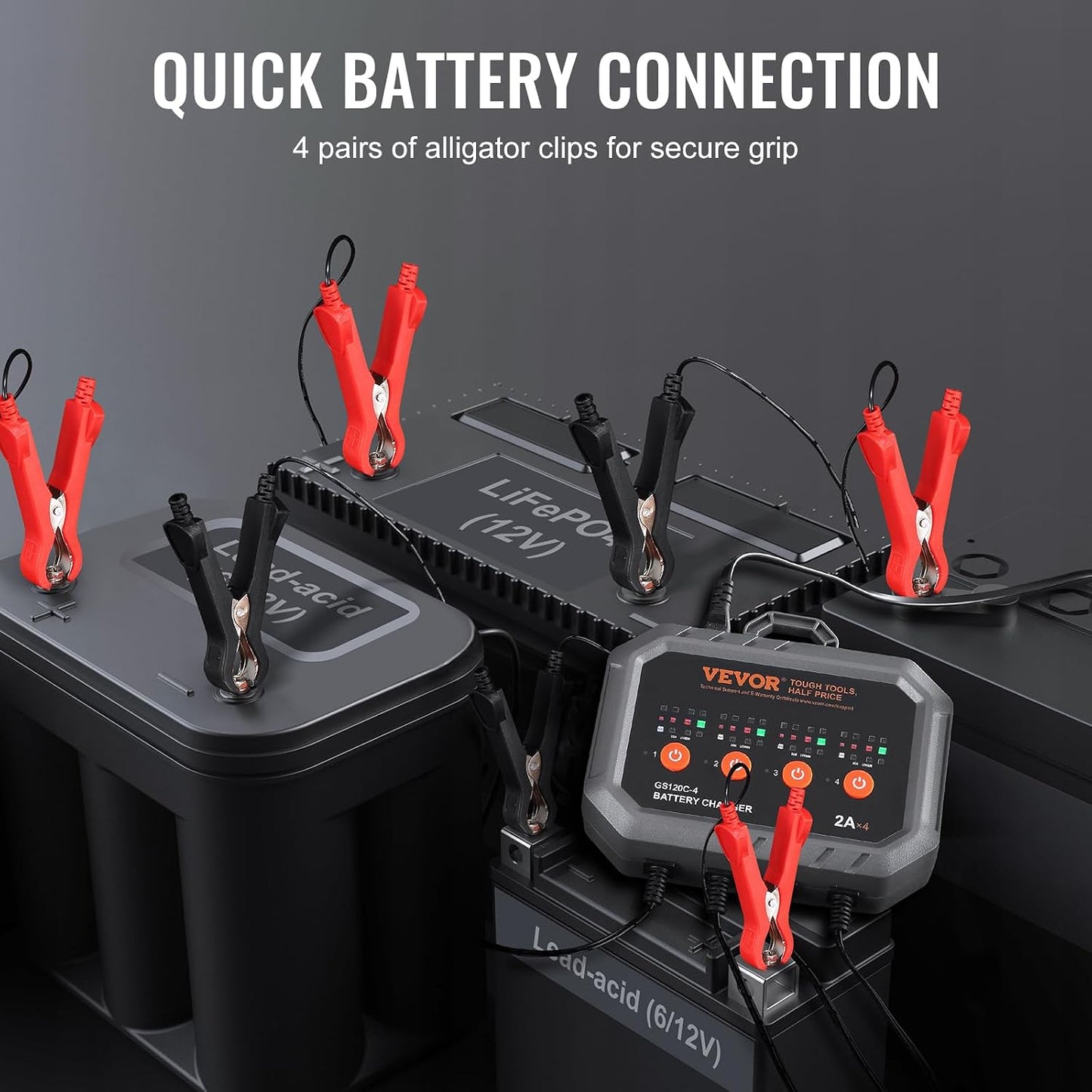 VEVOR Smart Battery Charger 2A x 4 LiFePO4 Lead-Acid Fully-Automatic Maintainer Desulfator