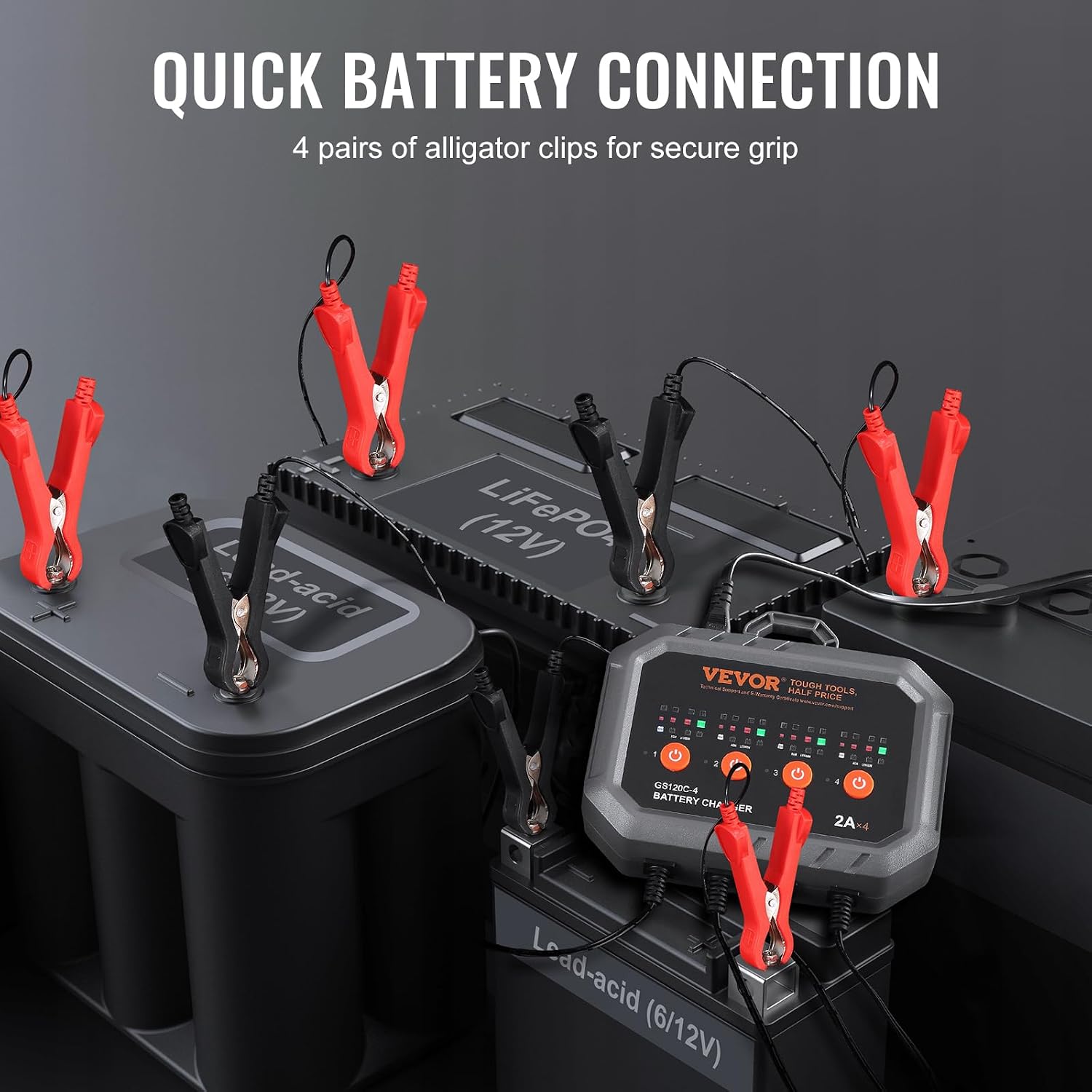 VEVOR Smart Battery Charger 2A x 4 LiFePO4 Lead-Acid Fully-Automatic Maintainer Desulfator
