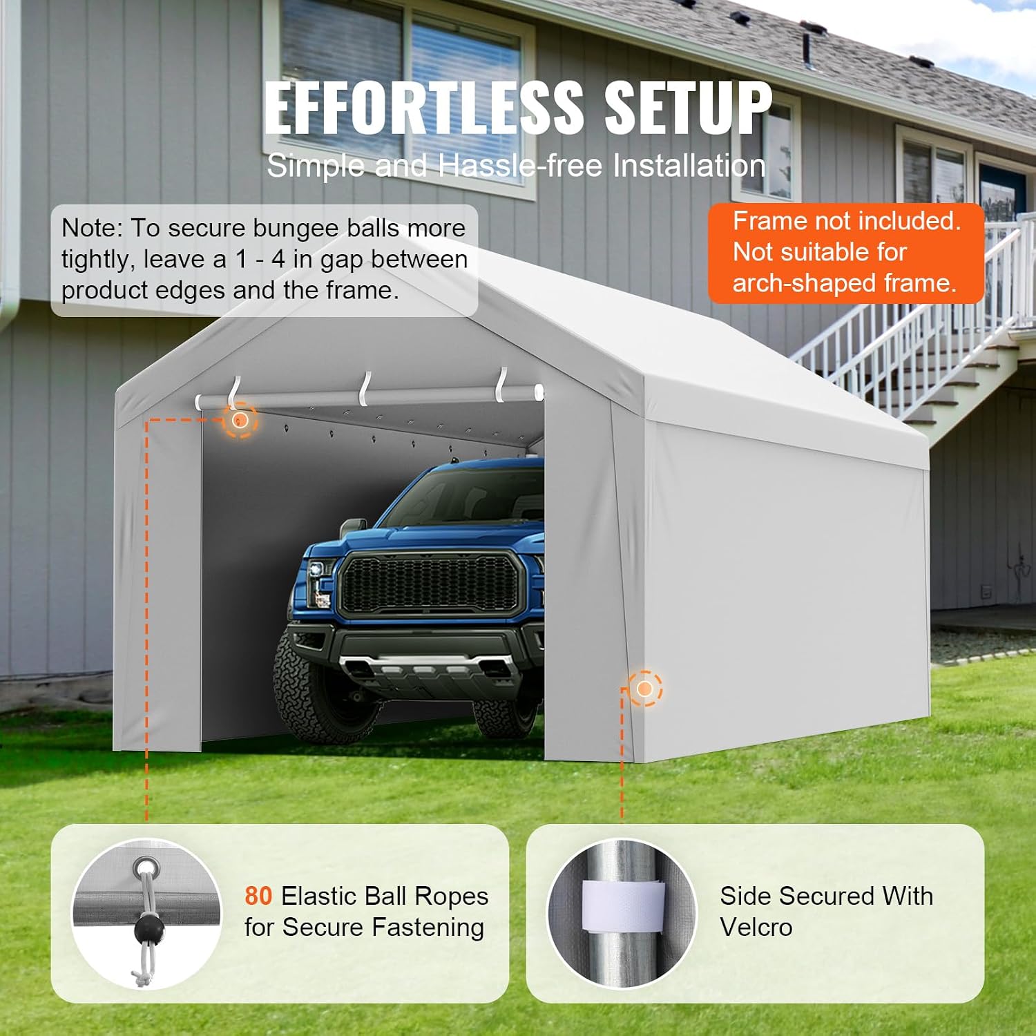 Carport Replacement Canopy Cover Top & Side Wall 10 x 20 ft Waterproof UV Protected Grey