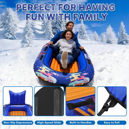 2-Person Snow Tube Heavy-Duty Inflatable Sled with 600D Cover, Backrest & Tow Rope