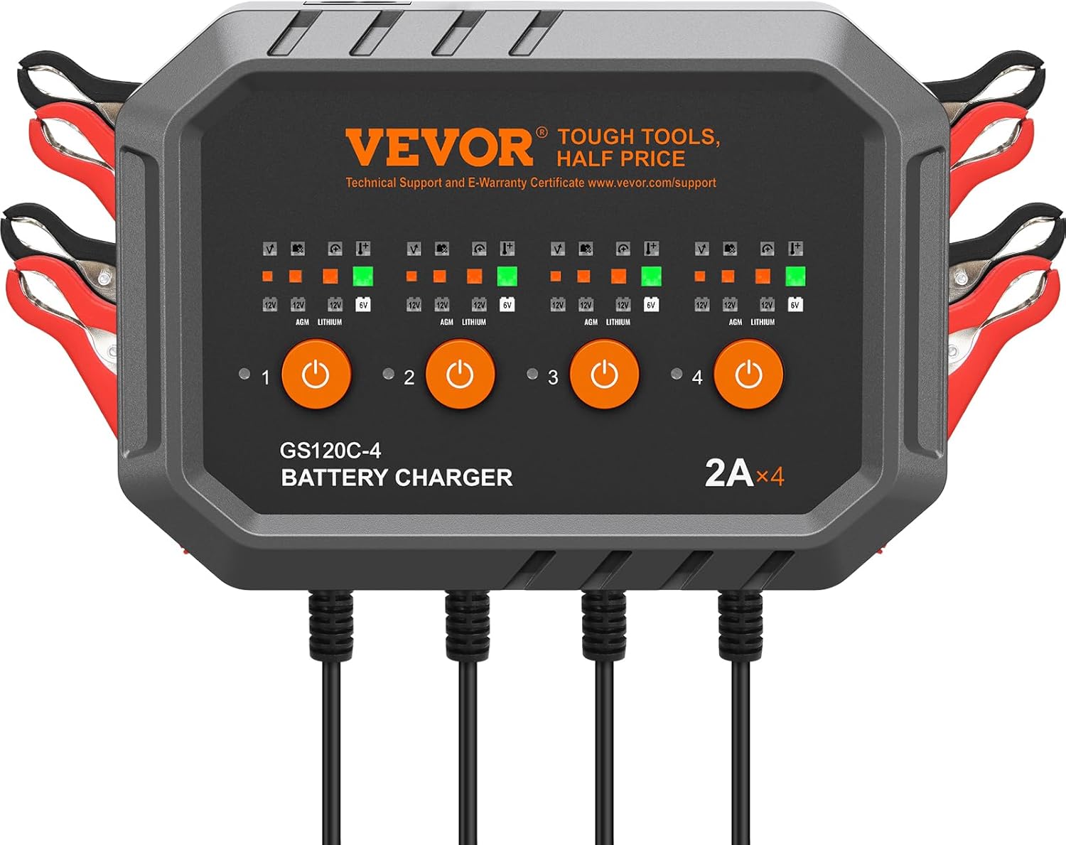 VEVOR Smart Battery Charger 2A x 4 LiFePO4 Lead-Acid Fully-Automatic Maintainer Desulfator