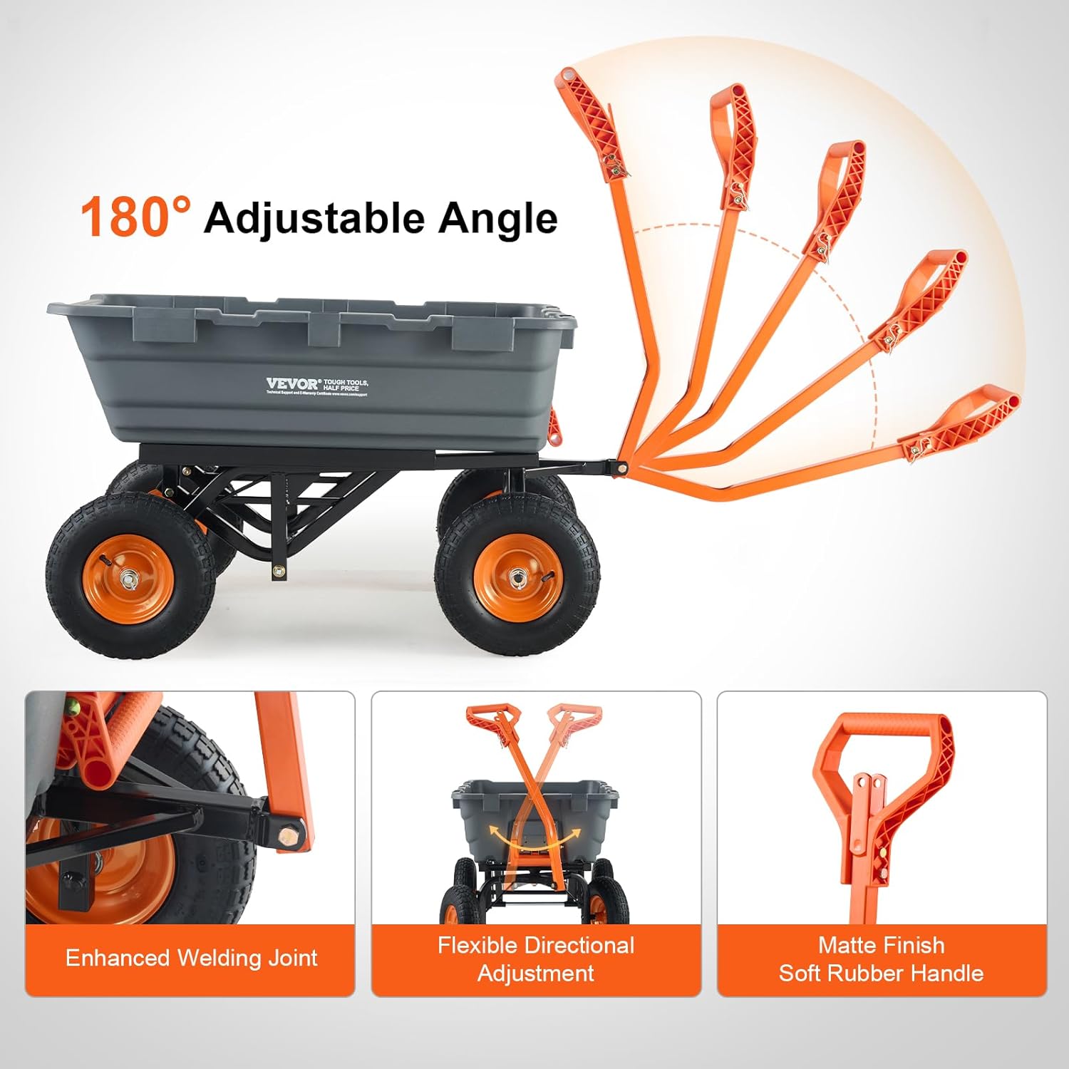 VEVOR 1500Lbs Poly Garden Dump Cart Wheelbarrow Wagon with 2 In 1 Convertible Handle