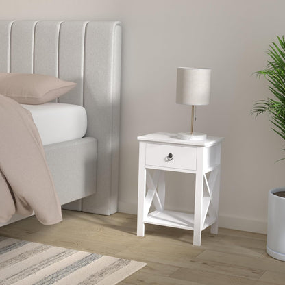 End Table with Storage Shelf and Drawer Industrial White
