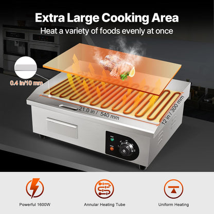 VEVOR Commercial Electric Griddle 22 In 1600W Countertop Flat Top Grill