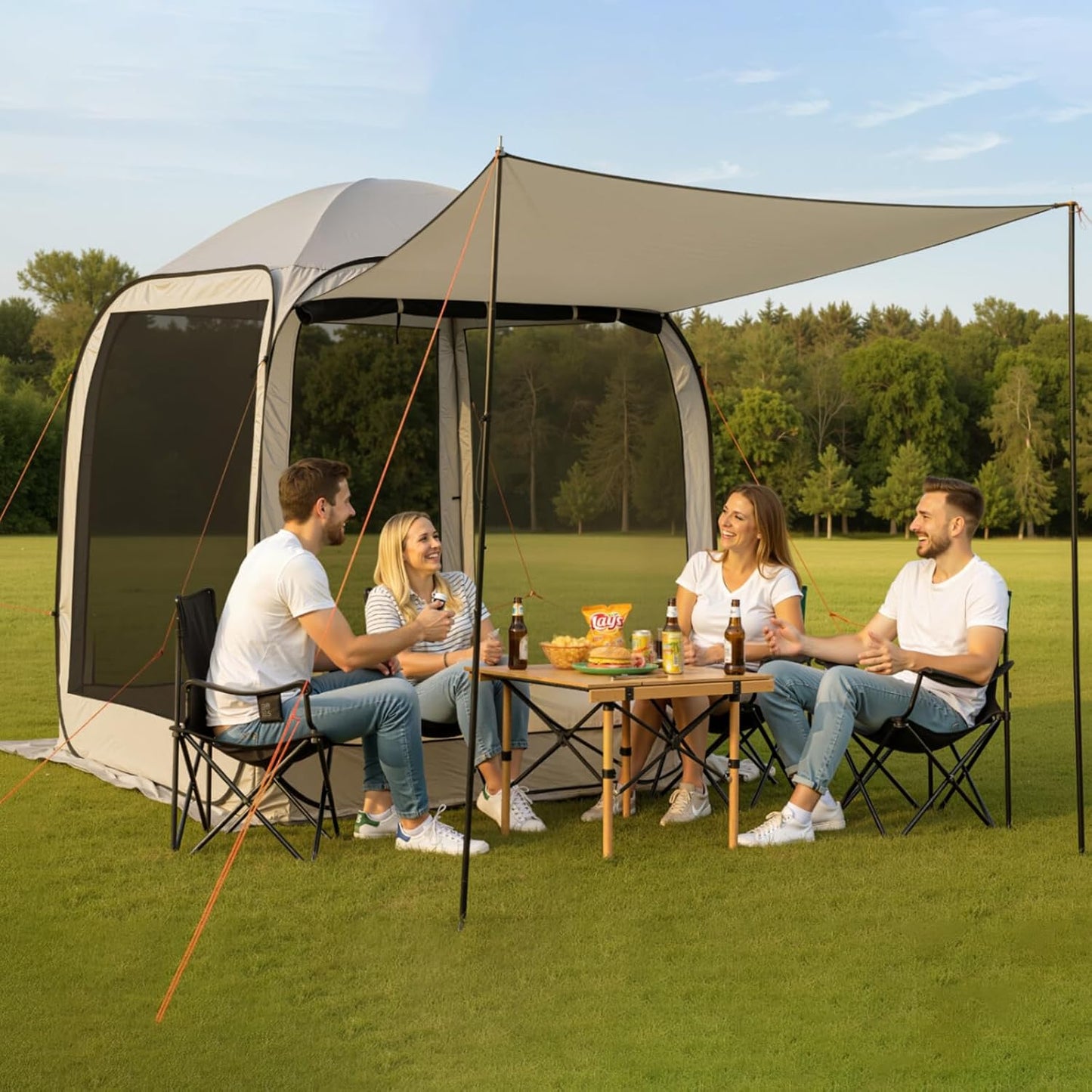 Pop Up Screen House Tent 6x6 Ft 4-6 Person Gazebo with Awning