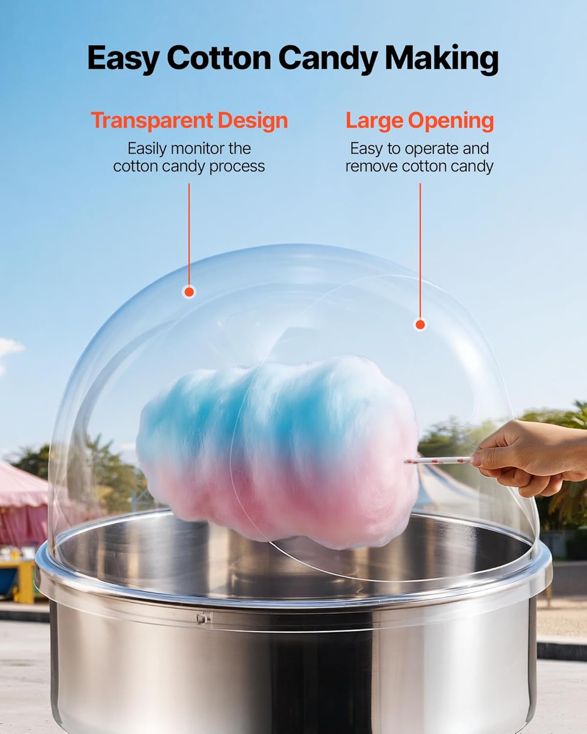 VEVOR Cotton Candy Machine Cover 21 Inch Acrylic Dome Bubble Shield Transparent