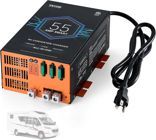 VEVOR 55 Amp RV Converter 120V AC to 12V DC Battery Charger with 4 Stage Smart Charging