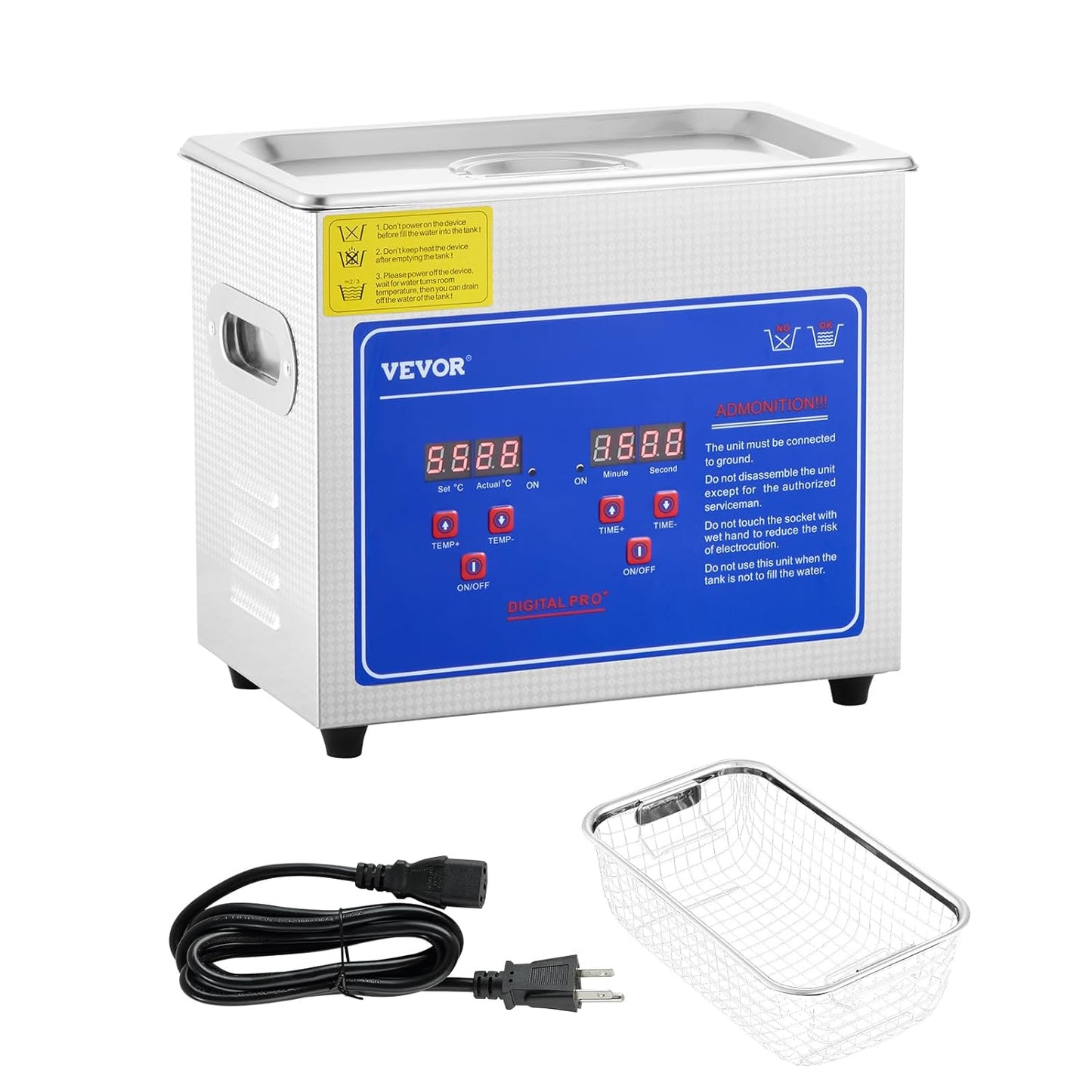 3L Ultrasonic Cleaner With Heated Function Digital Timer Stainless Steel Tank