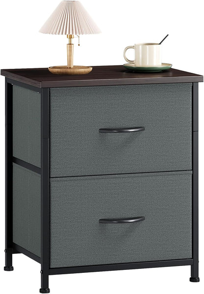 Somdot Bedside Table with 2 Fabric Drawers Charcoal Grey