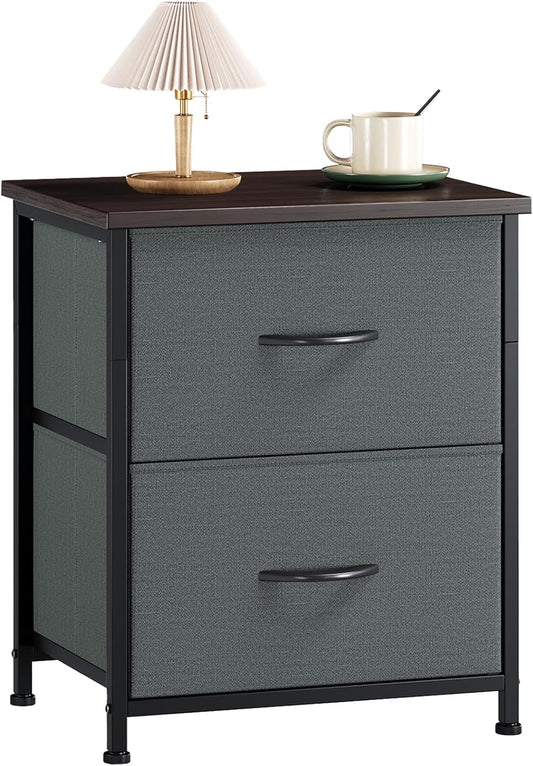 Somdot Bedside Table with 2 Fabric Drawers Charcoal Grey