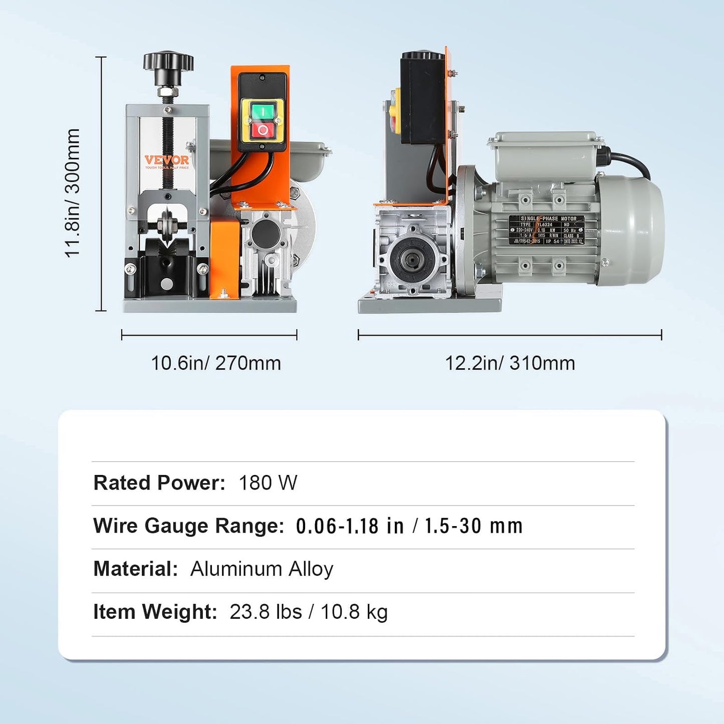 Electric Wire Stripping Machine 0.06-1.18 In Automatic 180W 60 ft/min