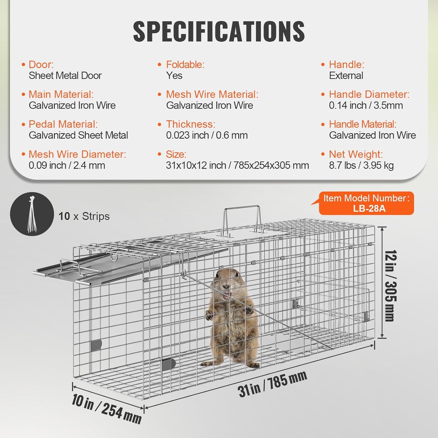 31-Inch Live Animal Cage Trap Galvanized Iron Folding Humane