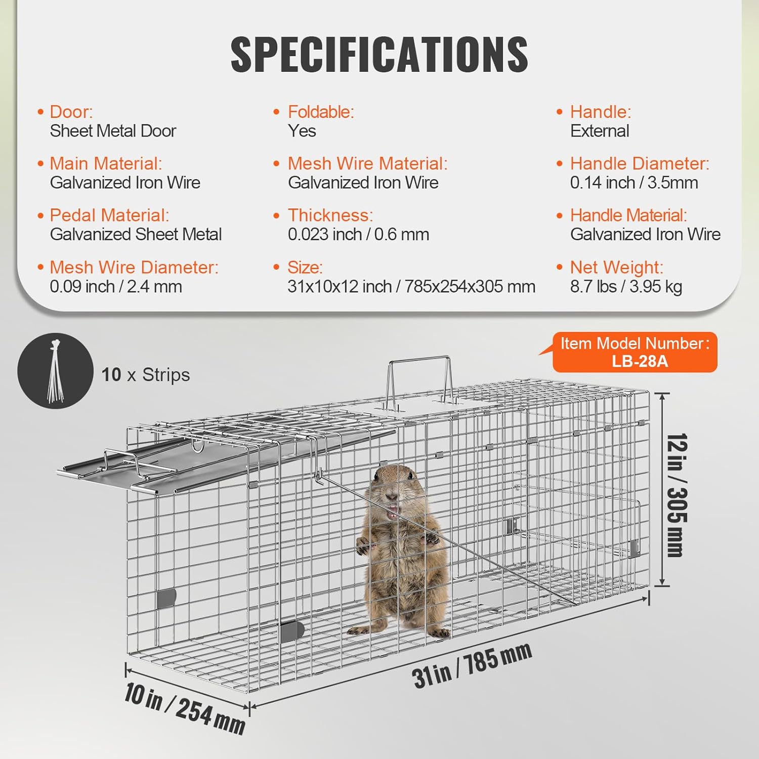 31-Inch Live Animal Cage Trap Galvanized Iron Folding Humane