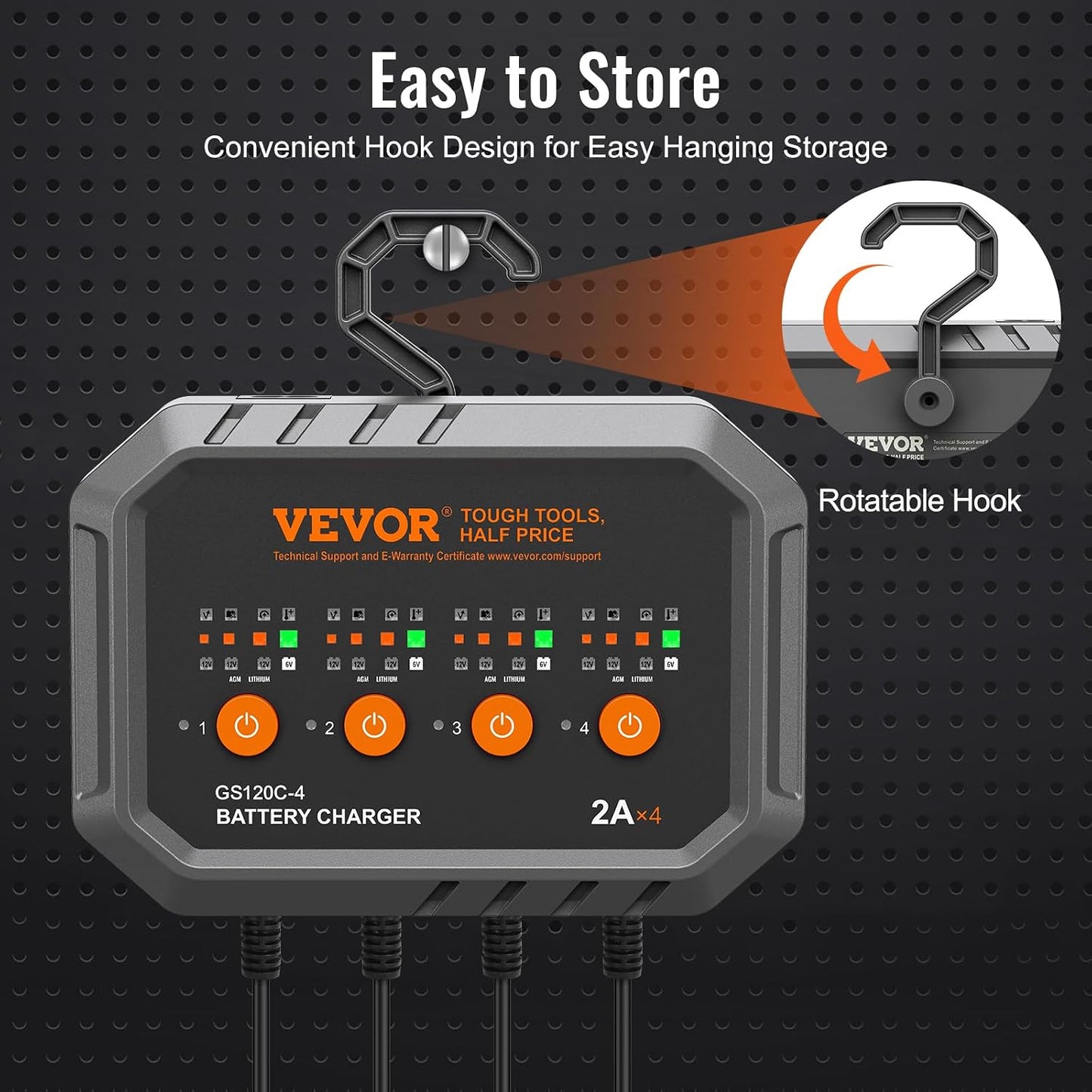 VEVOR Smart Battery Charger 2A x 4 LiFePO4 Lead-Acid Fully-Automatic Maintainer Desulfator