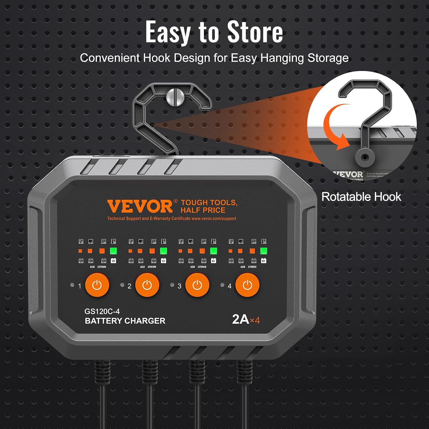 VEVOR Smart Battery Charger 2A x 4 LiFePO4 Lead-Acid Fully-Automatic Maintainer Desulfator