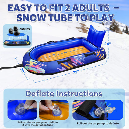 2-Person Snow Tube Heavy-Duty Inflatable Sled with 600D Cover, Backrest & Tow Rope