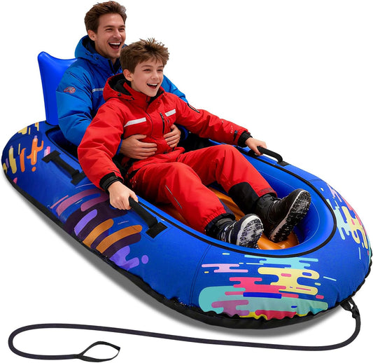 2-Person Snow Tube Heavy-Duty Inflatable Sled with 600D Cover, Backrest & Tow Rope