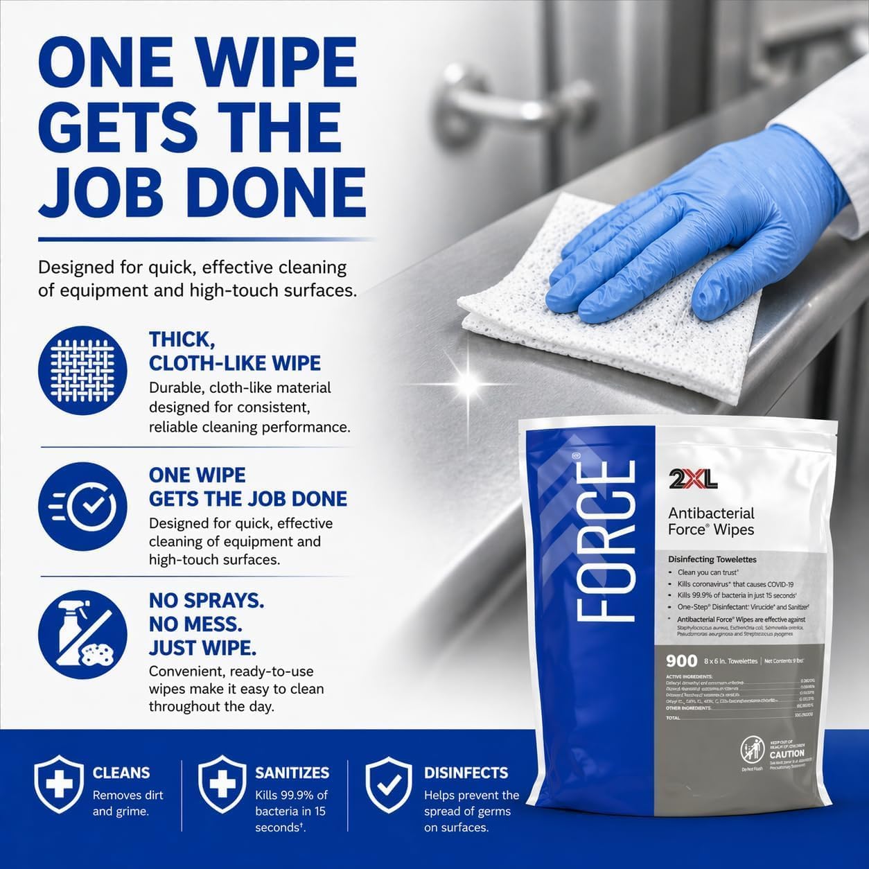 2XL Antibacterial Force Disinfecting Wipes Refill 3600 Count 6 x 8 Inch