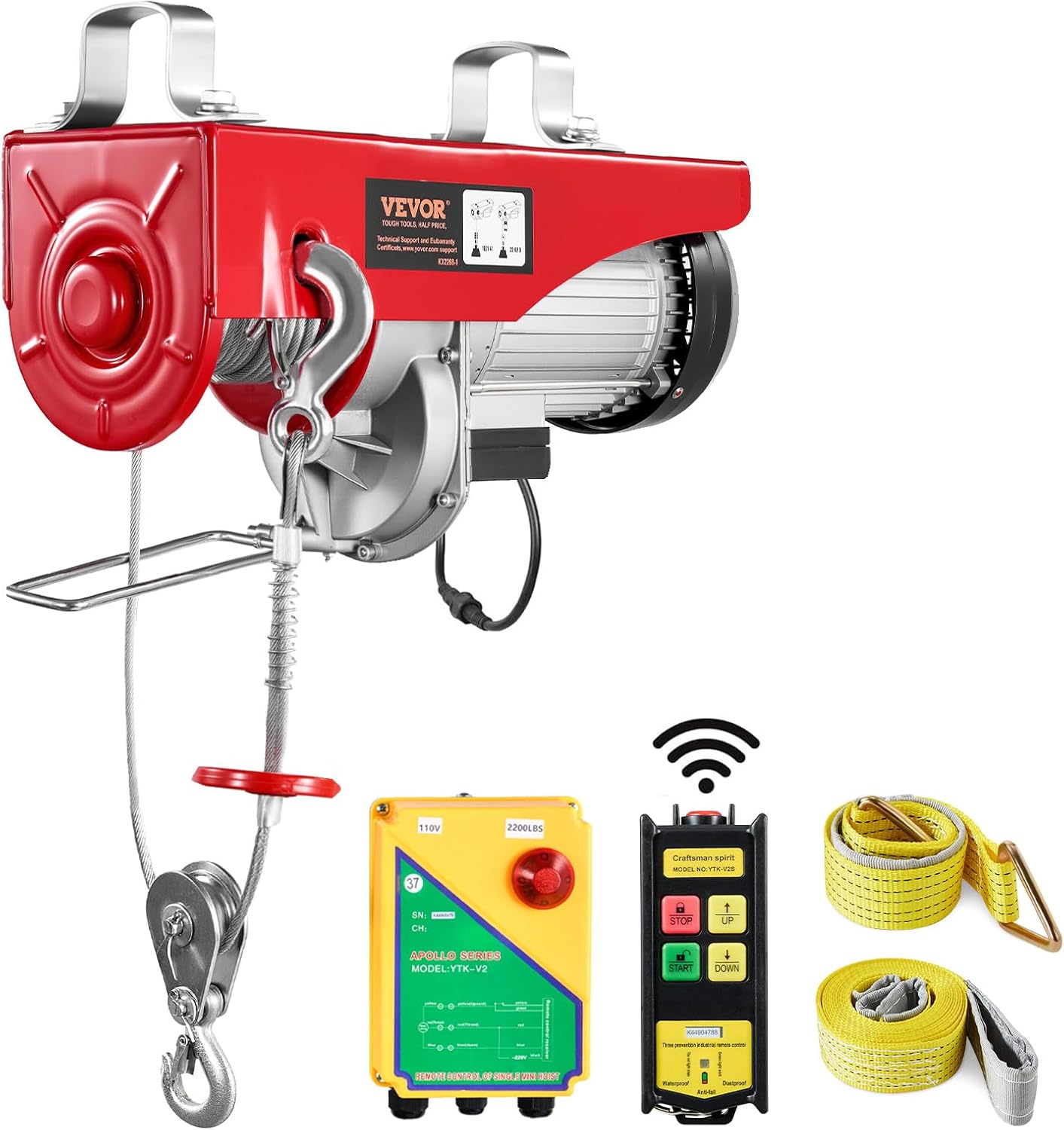 2200Lbs Electric Hoist With Wireless Remote Control 110V 40Ft Lifting Height